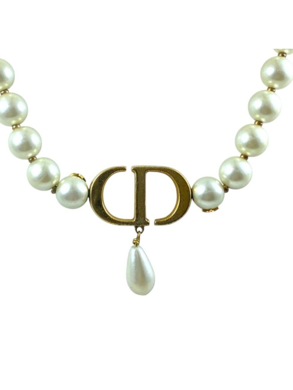 Dior Pendant 30 Montaigne Metal Faux Pearl Gold White